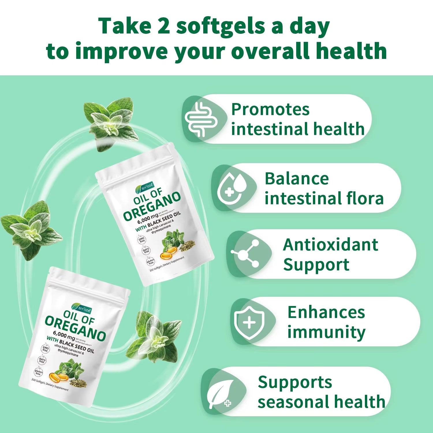 【】Oregano Oil Softgels: Antibacterial, Antiviral & Antifungal, with Antioxidant Properties; Supports Digestive Health